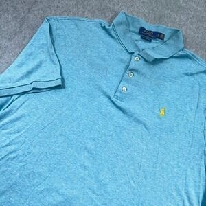 Ralph Lauren Polo Shirt Mens XL heather blue classic fit logo yellow pony golf